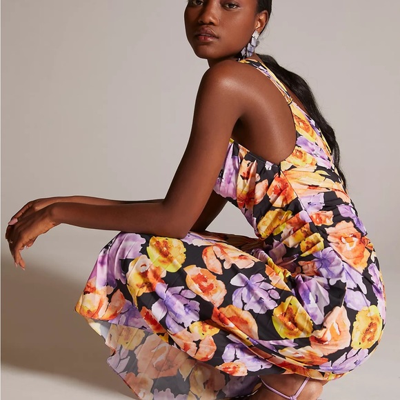 Anthropologie Geisha Designs Floral Asymmetrical Hem Midi Dress - Picture 13 of 17